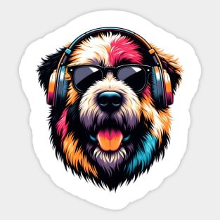 Grinning Bouvier des Flandres as Smiling DJ with Headphones Sticker